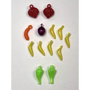 VTG Lot 13 Miniature 0.75" Plastic Fruit & Vegetable Food Shaped BEADS Charms